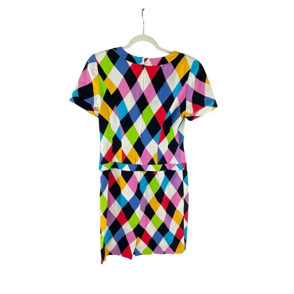 Maggy Boutique 980s Colorful Mardi Gras Pattern Short Sleeve Sheath Dress Size 8 - Picture 8 of 10